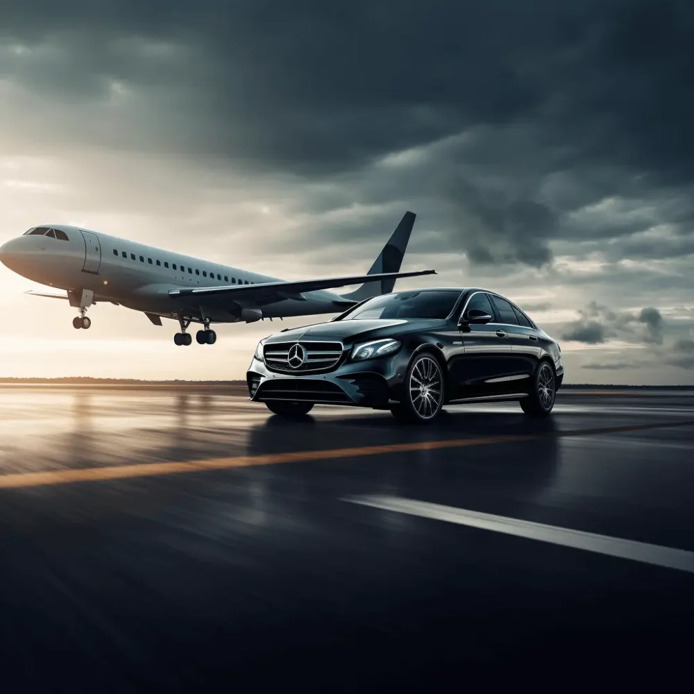 Robdawg_a_black_mercedes_E_class_standing_on_the_runway_with_a__8b325254-c50f-40ed-b7a7-f4b5c2b366ad-1
